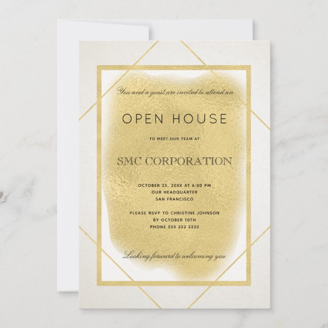 Gerahmtes Unternehmen mit offenem Haus aus Weißgol Einladung (Vorderseite)