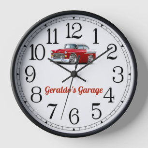 Geraldos Garage Red & White Classic Car Clock Uhr