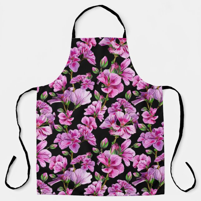 Geranazweige, Aquarellfarben-Rosa-Buds. Schürze (Vorderseite)