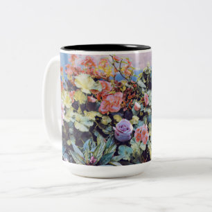GERANIEN, BEGONIEN UND ROSE ZWEIFARBIGE TASSE