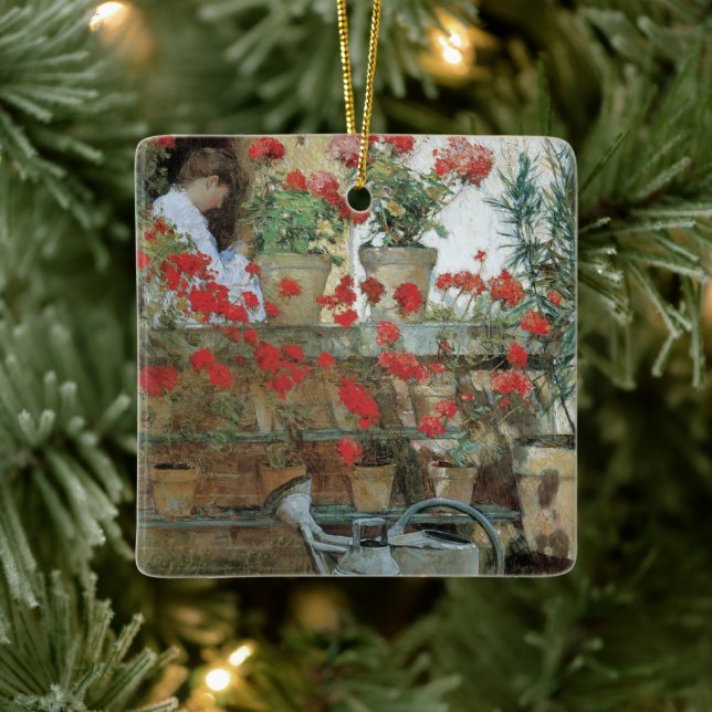 Geranien von Childe Hassam, Vintager Impressionism Keramikornament (Baum)