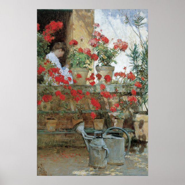 Geranien von Childe Hassam, Vintager Impressionism Poster (Vorne)