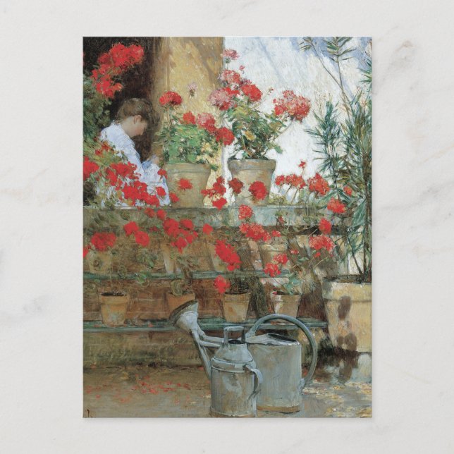 Geranien von Childe Hassam, Vintager Impressionism Postkarte (Vorderseite)