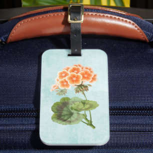 Geranium auf altem Denim Gepäckanhänger