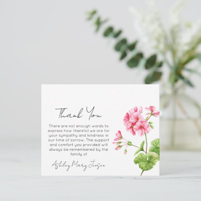 Geranium | Beileidskarte Dankeschön Trauerfall  Dankeskarte (Stehend Vorderseite)