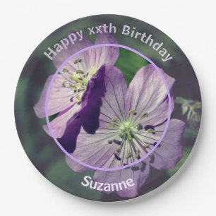 Geranium Blume Personalisiert Happy Birthday Pappteller