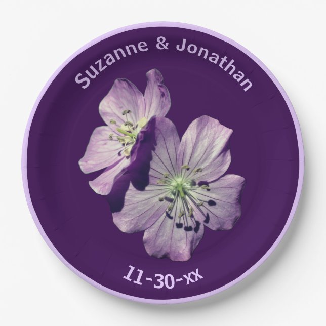 Geranium Blume Personalisiert Wedding Bridal Pappteller (Vorderseite)
