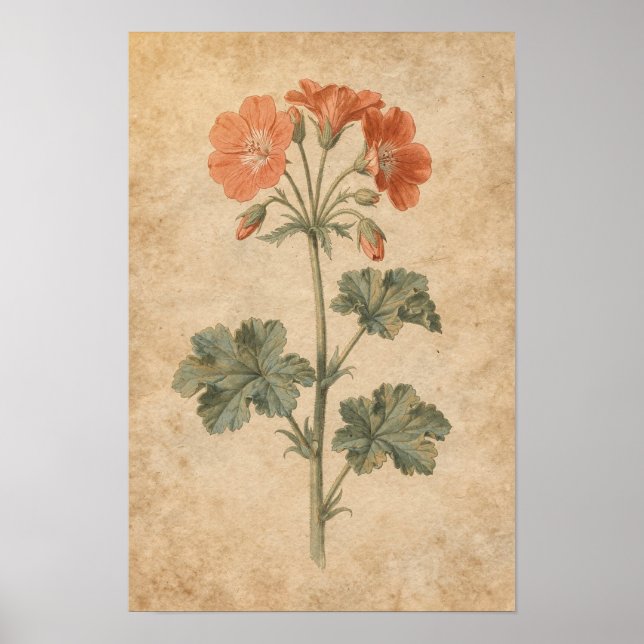 Geranium Botanischer Druck Poster (Vorne)