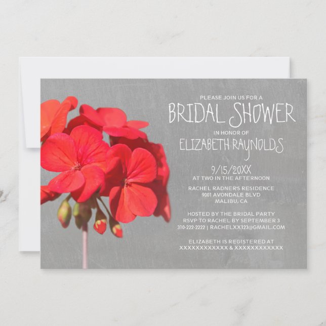 Geranium Bridal Dusche Einladungen (Vorderseite)