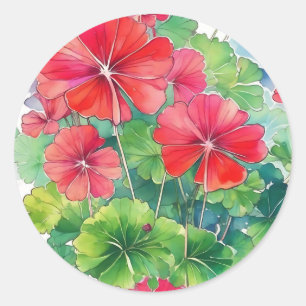 Geranium Moderne Wasserfarbe Runder Aufkleber