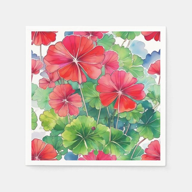 Geranium Moderne Wasserfarbe Serviette (Vorderseite)