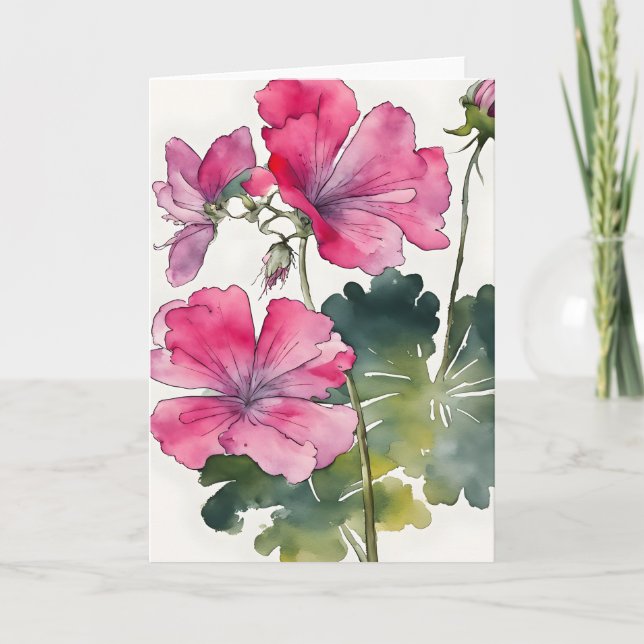 Geranium - Watercolor flowers Karte (Vorderseite)