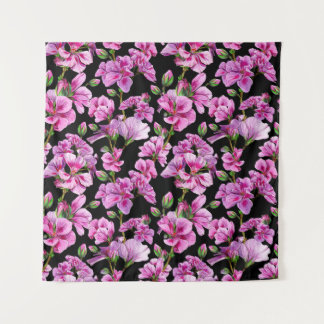 Geraniumzweige, Wasserfarbe rosa Knospen. Wandteppich