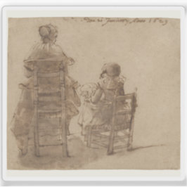 Gerard ter Borch - Eine Frau und ein Kinderspiel Aufkleber