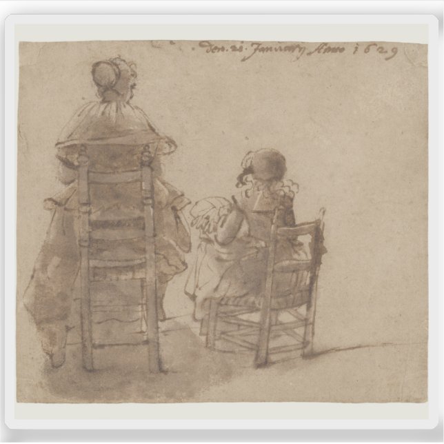 Gerard ter Borch - Eine Frau und ein Kinderspiel Aufkleber (Vorderseite)