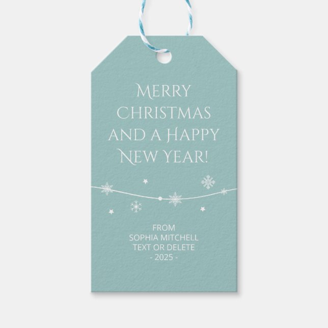 Geräumige Eleganz - ruhige türkisfarbene Schneeflo Geschenkanhänger (Vorderseite)