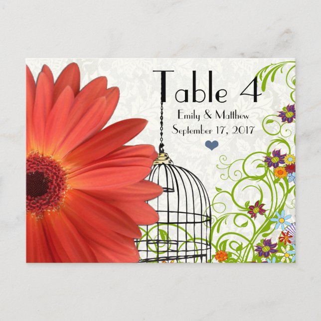 Gerber Daisy Bird Cage Blume Swirl Number Card Postkarte (Vorderseite)
