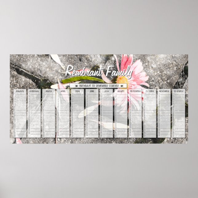 Gerber Daisy Custom Family Birthday Calendar Poster (Vorne)