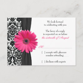 Gerber Daisy Pink Black Damask Wedding UAWG Respon RSVP Karte