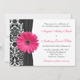 Gerber Daisy Pink Schwarz-weiß Damask Wedding Einladung