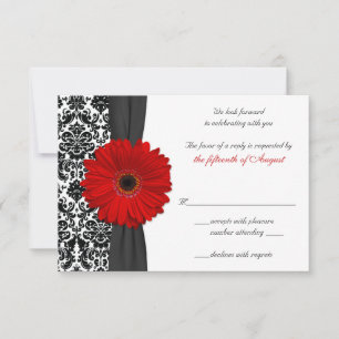 Gerber Daisy Red Black Damask Wedding Replik Card RSVP Karte