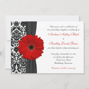 Gerber Daisy Red Schwarz-weiß Damask Wedding Einladung