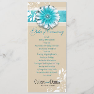 Gerber Daisy Scroll 1 Hochzeitsprogramm aquamarin Programm