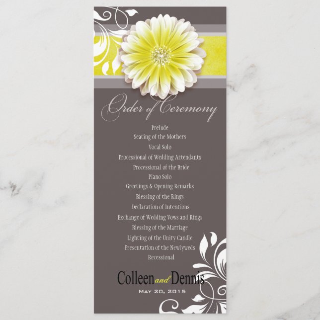 Gerber Daisy Scroll 1 Wedding Program gelb Programm (Vorderseite)