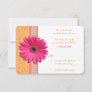 Gerber-Margerite Rosa Orange Karo Hochzeit RSVP An Karte