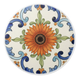 Gerbera-Blume Mittelmeerblau-Creme Keramikknauf