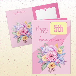 Gerbera-Blume zum 5. Jubiläum pink Karte
