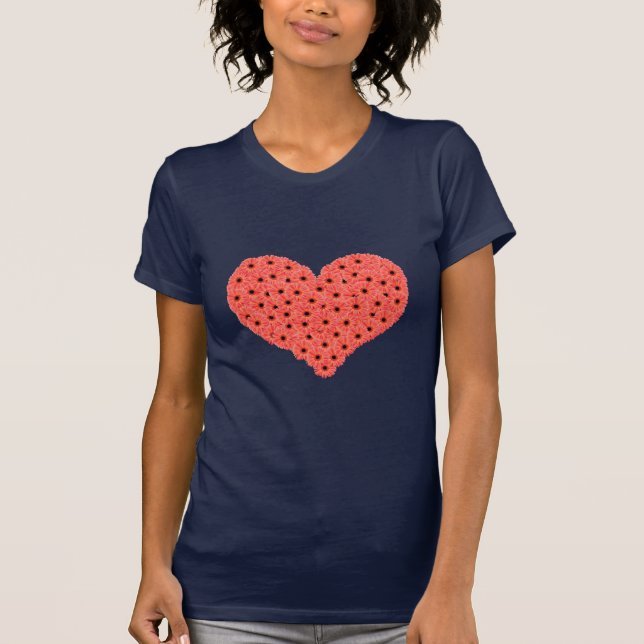 Gerbera-Blumen-Herz-Blau-T - Shirt (Vorderseite)