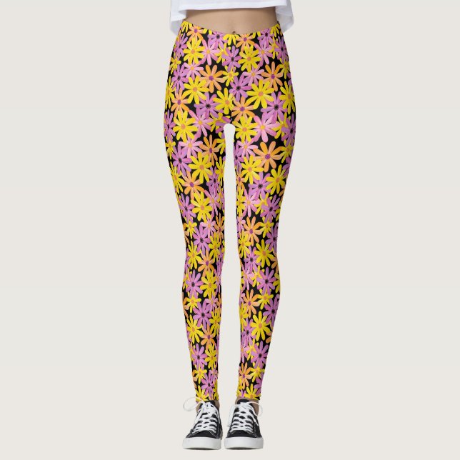 Gerbera-Blumen Muster, Hintergrund Leggings (Vorderseite)