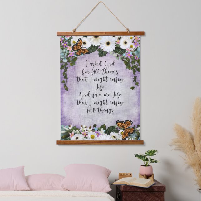 Gerbera Daisies and Butterflies Inspirational Wandteppich Mit Holzrahmen (Schlafzimmer)
