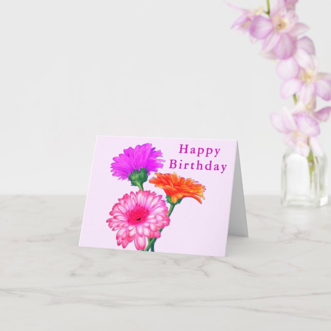 Gerbera Daisies Happy Birthday Card Karte (Orchidee)