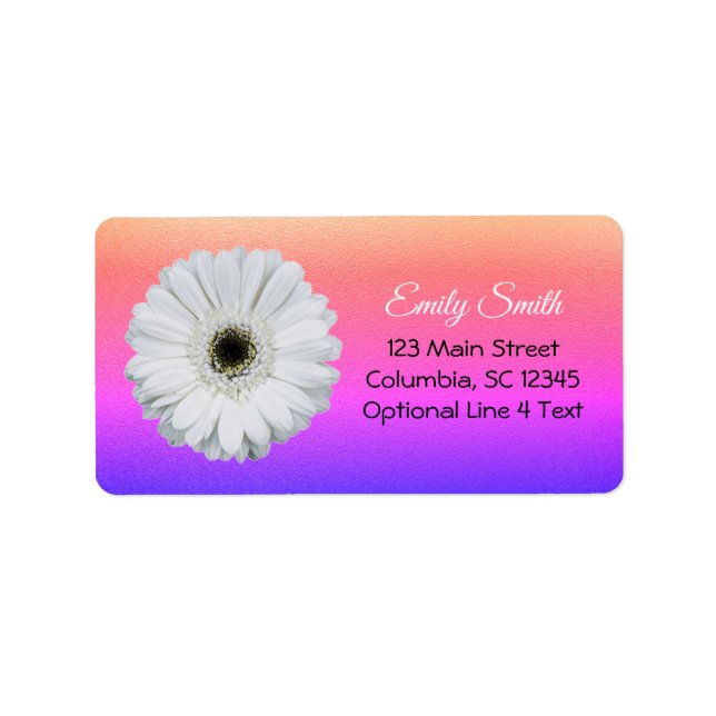 Gerbera Daisy auf Ombre Rainbow Glitzer | BUCHZEIC Adressaufkleber (Vorne)