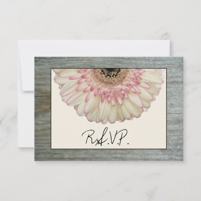 Gerbera Daisy & Barnwood Wedding RSVP (Vorderseite)