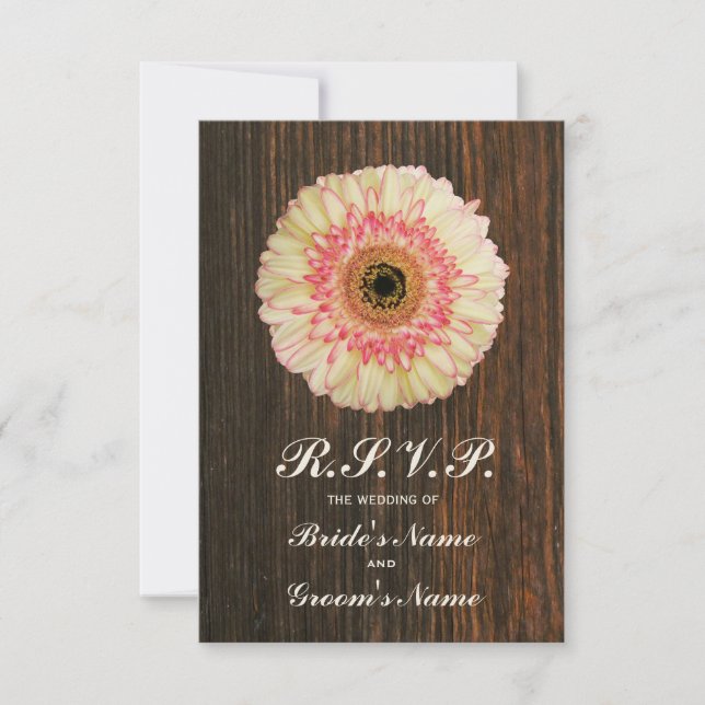 Gerbera Daisy & Barnwood Wedding RSVP Karte (Vorderseite)