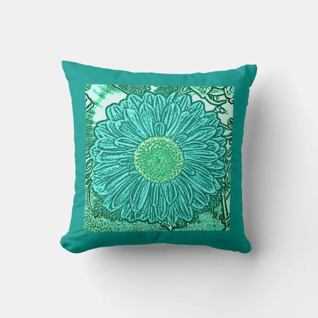 Gerbera Daisy Block Print - Aquarelle Kissen (Vorderseite)