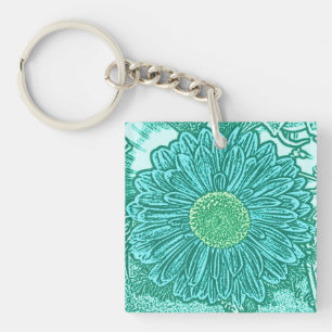 Gerbera Daisy Block Print - Aquarelle Schlüsselanhänger