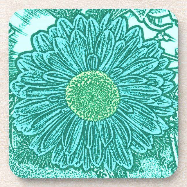 Gerbera Daisy Block Print - Aquarelle Untersetzer (Vorderseite)