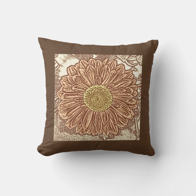 Gerbera Daisy Block Print - braun und braun Kissen (Vorderseite)