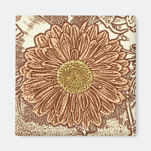 Gerbera Daisy Block Print - braun und braun Magnet