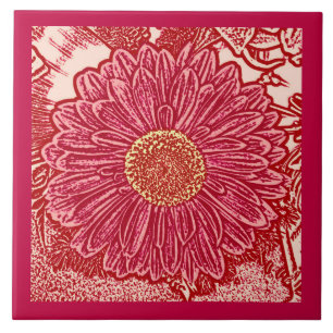 Gerbera Daisy Block Print, Coral und Peach Fliese
