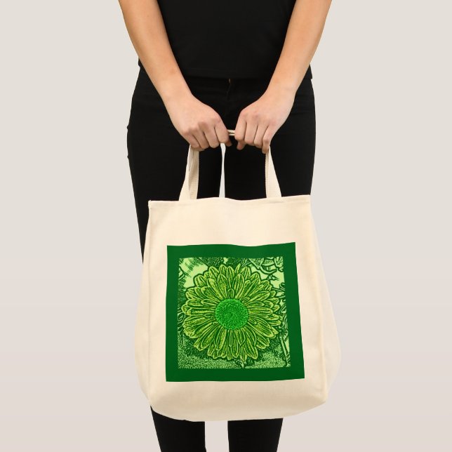 Gerbera Daisy Block Print, Emerald Green Tragetasche (Vorderseite (Produkt))