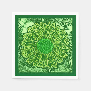 Gerbera Daisy Block Print, Emerald & Lime Green Serviette