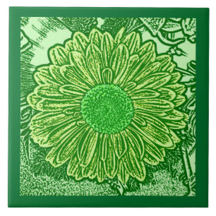 Gerbera Daisy Block Print, Emerald und Lime Green Fliese