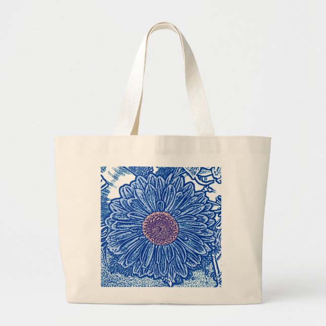 Gerbera Daisy Block Print - Kobalt blau Jumbo Stoffbeutel (Vorne)