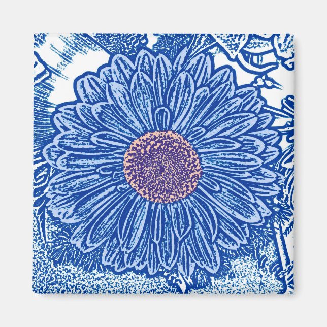 Gerbera Daisy Block Print - Kobalt blau Magnet (Vorne)
