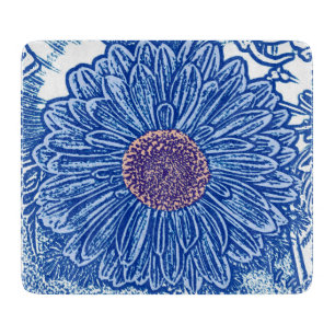 Gerbera Daisy Block Print - Kobalt blau Schneidebrett